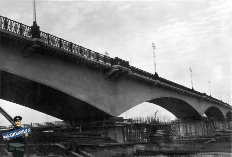 Краснодар. Строительство моста через реку Кубань, 50-е годы.